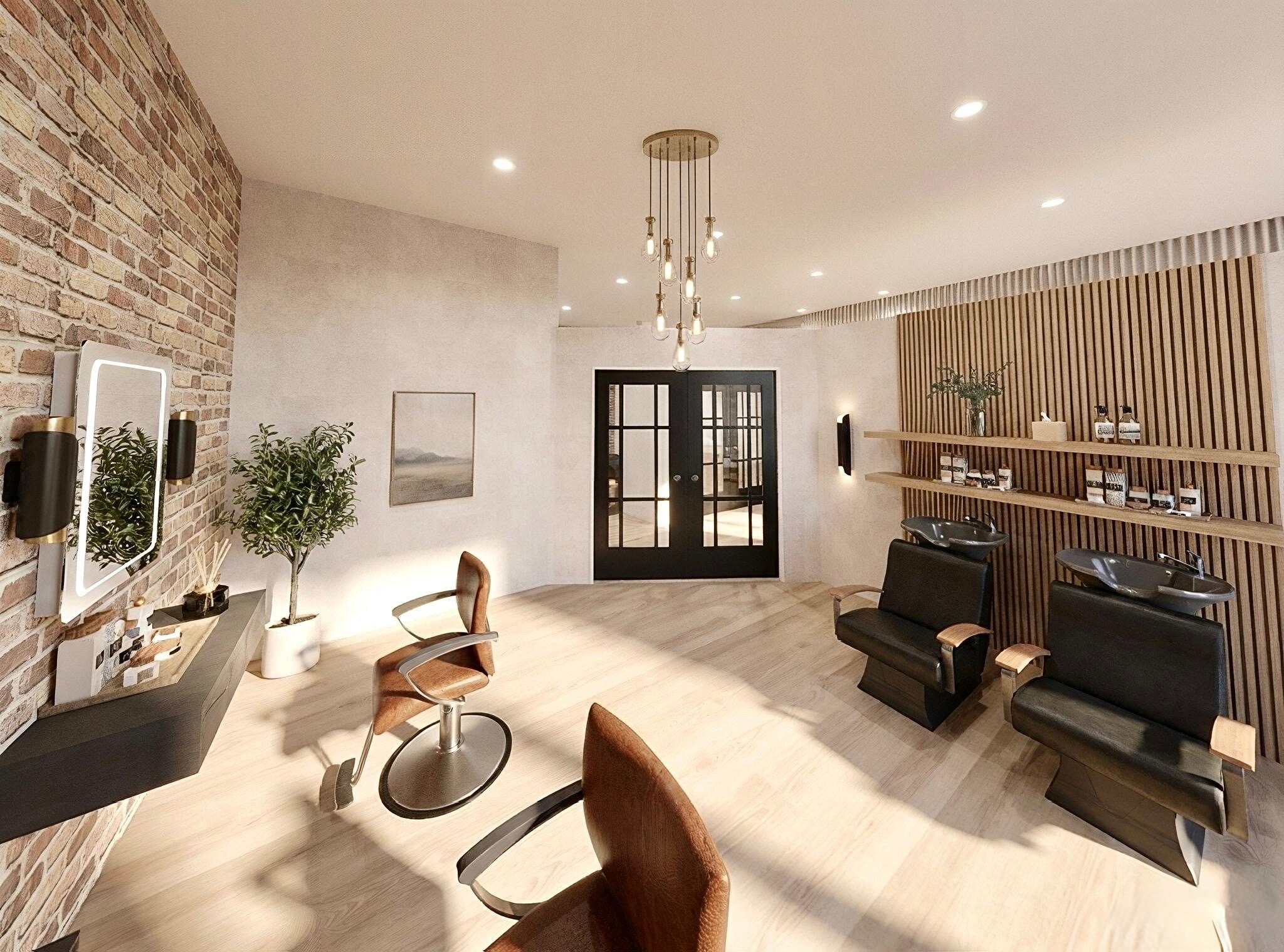 Large salon suite with styling and shampoo stations