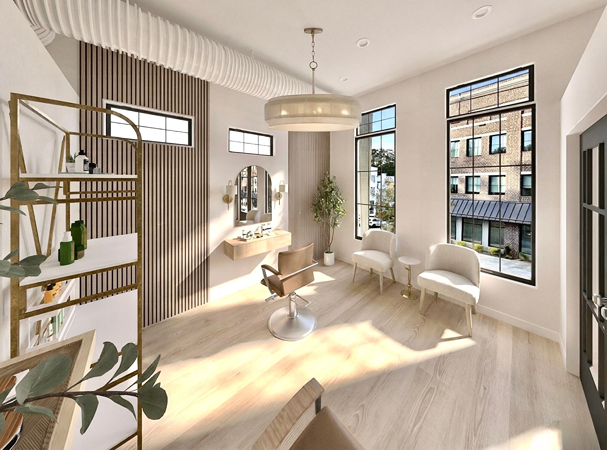 Window-lined private salon suite
