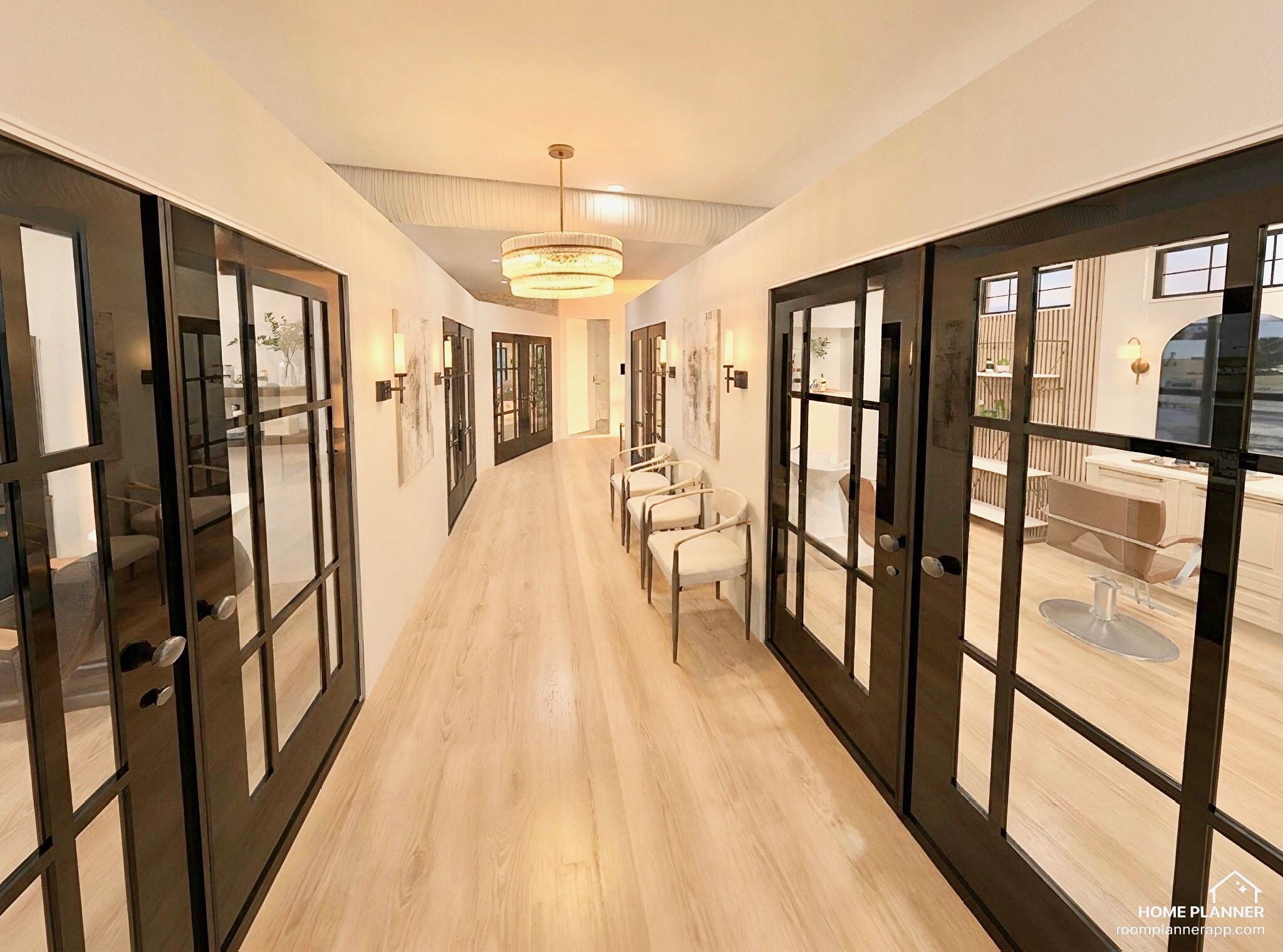 Bright shared hallway and hospitality area